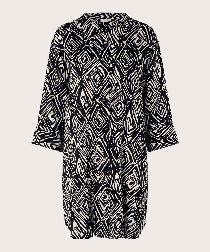 robe chemise imprimée en viscose avec fente latérale, Black