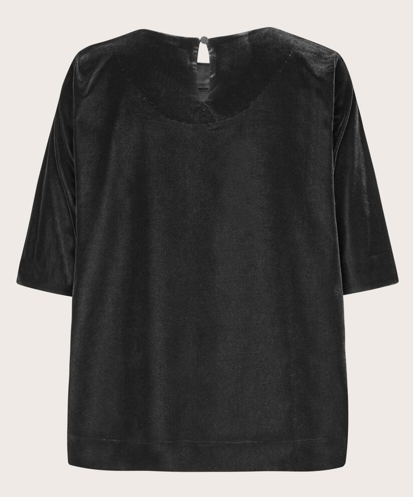 blouse en velours avec bouton, Black
