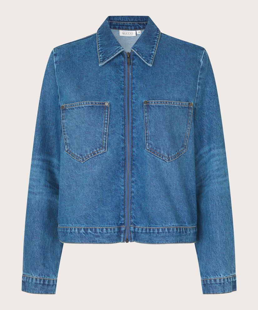 veste courte en jean avec fermeture éclair, Blue Denim
