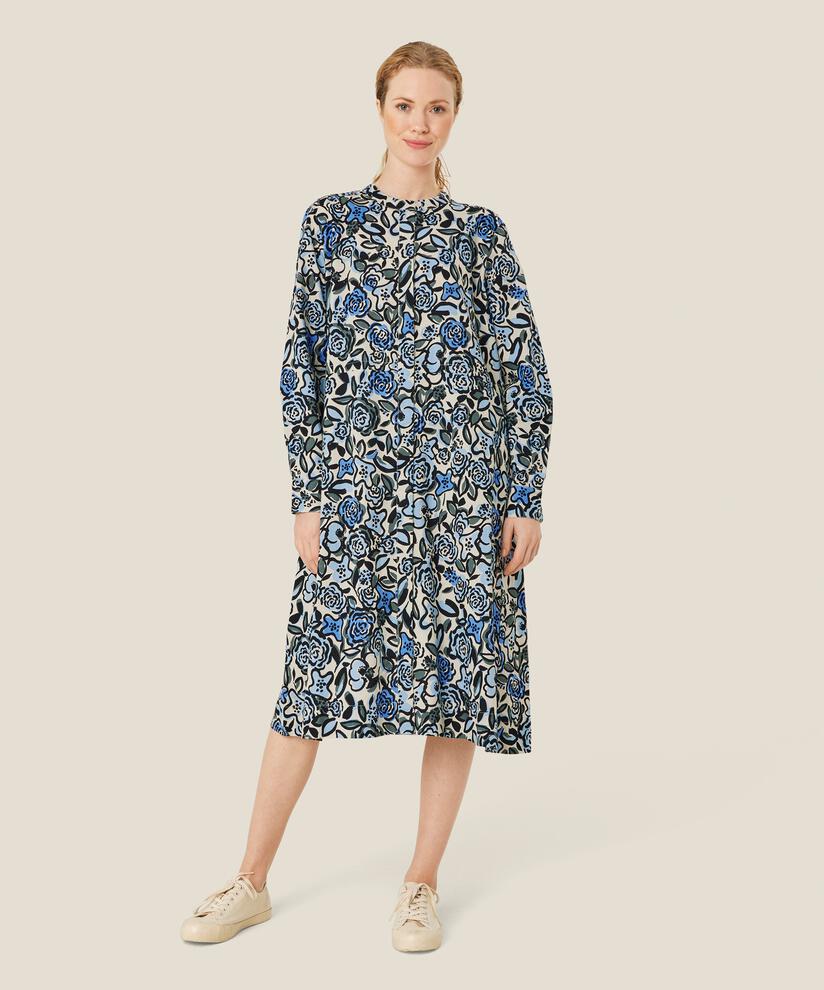 robe en coton fleuri avec patte de boutonnage cachée, Blue Bonnet