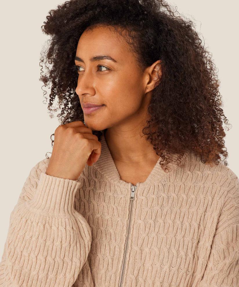 cardigan avec zip en laine mélangée, L beige mel
