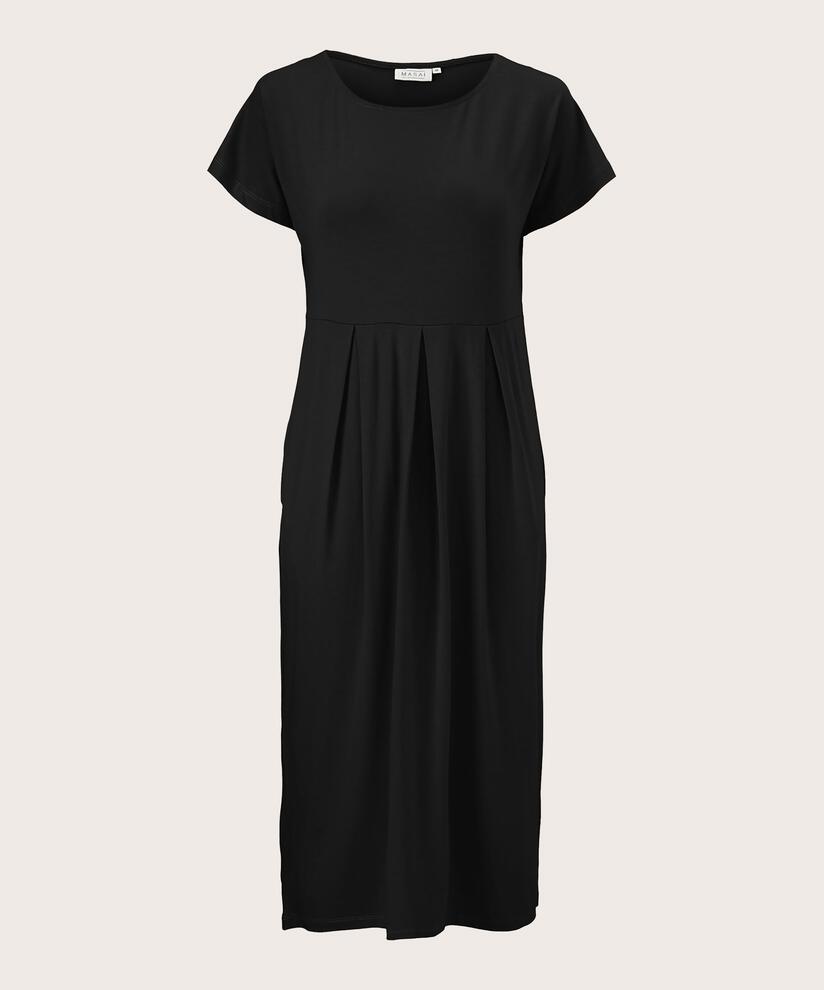 robe tulipe à manches courtes et col rond, Black