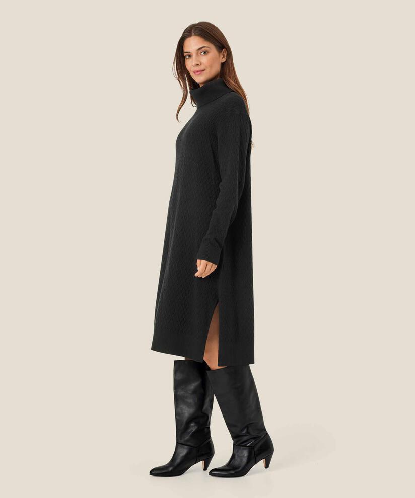 robe en maille avec col roulé et fentes latérales, Black