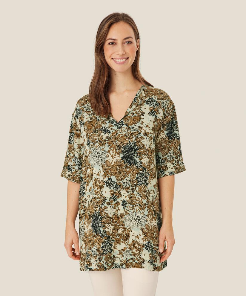 tunique en viscose à motifs et manches mi-longues, Bok Choy