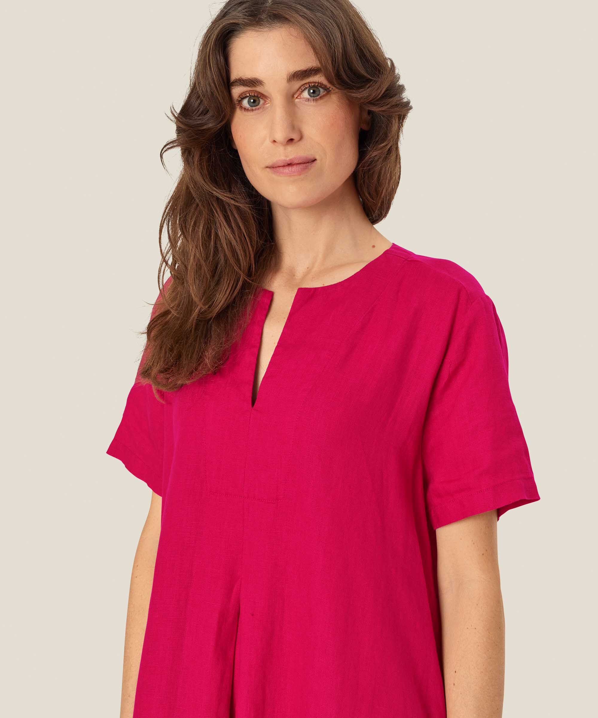 robe en lin à manches courtes avec poches fendues, Persian Red