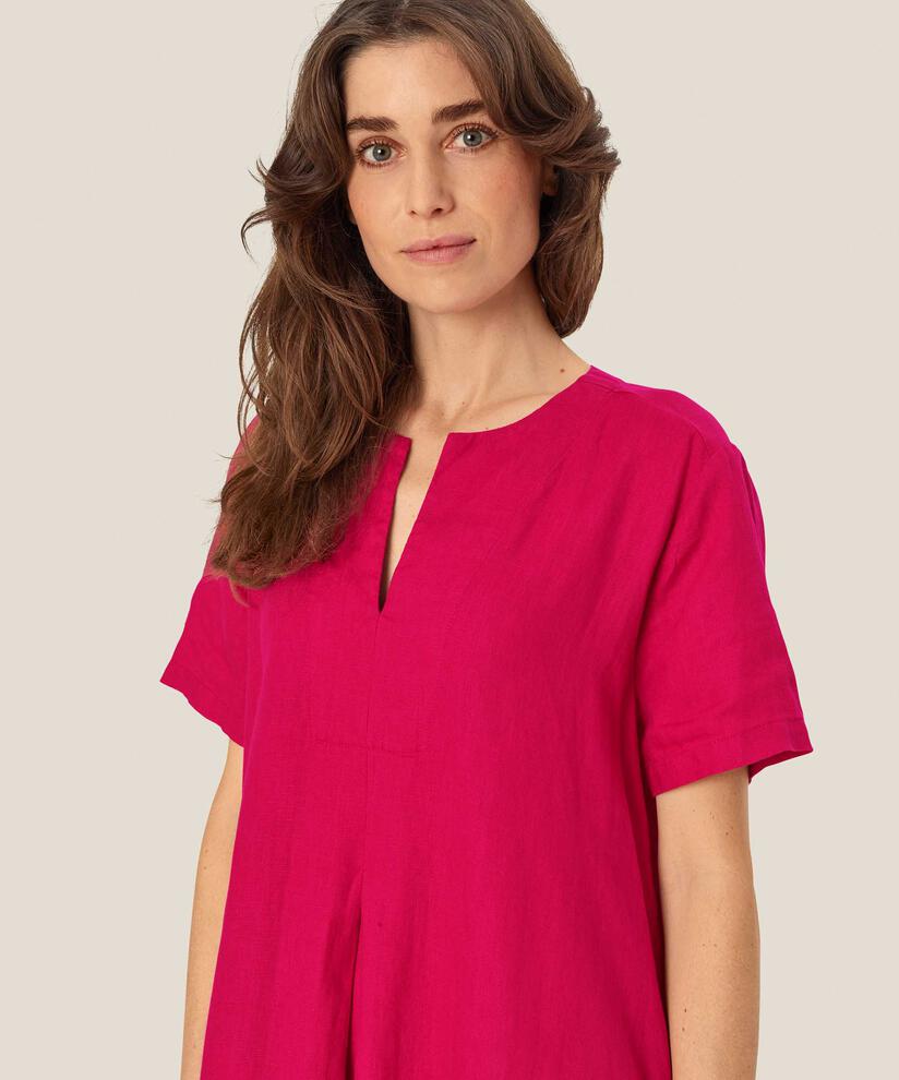 robe en lin à manches courtes avec poches fendues, Persian Red