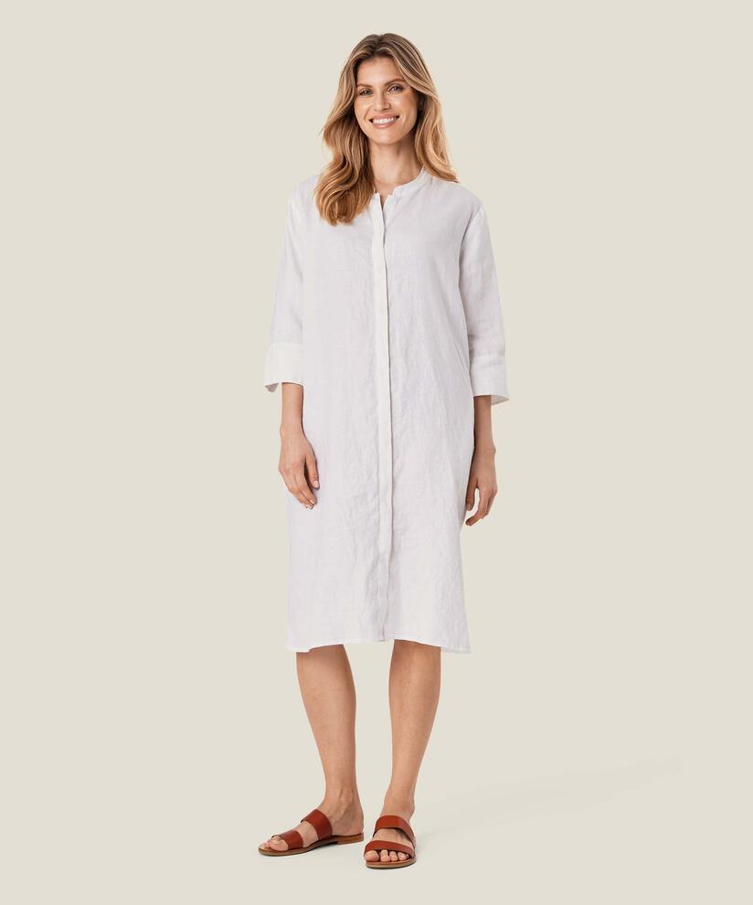 robe-chemise en lin avec manches trois-quarts, White