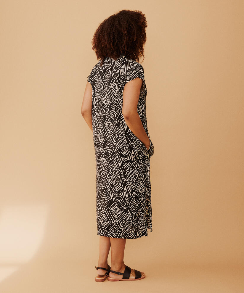 robe en viscose imprimée avec décolleté en V profond, Black