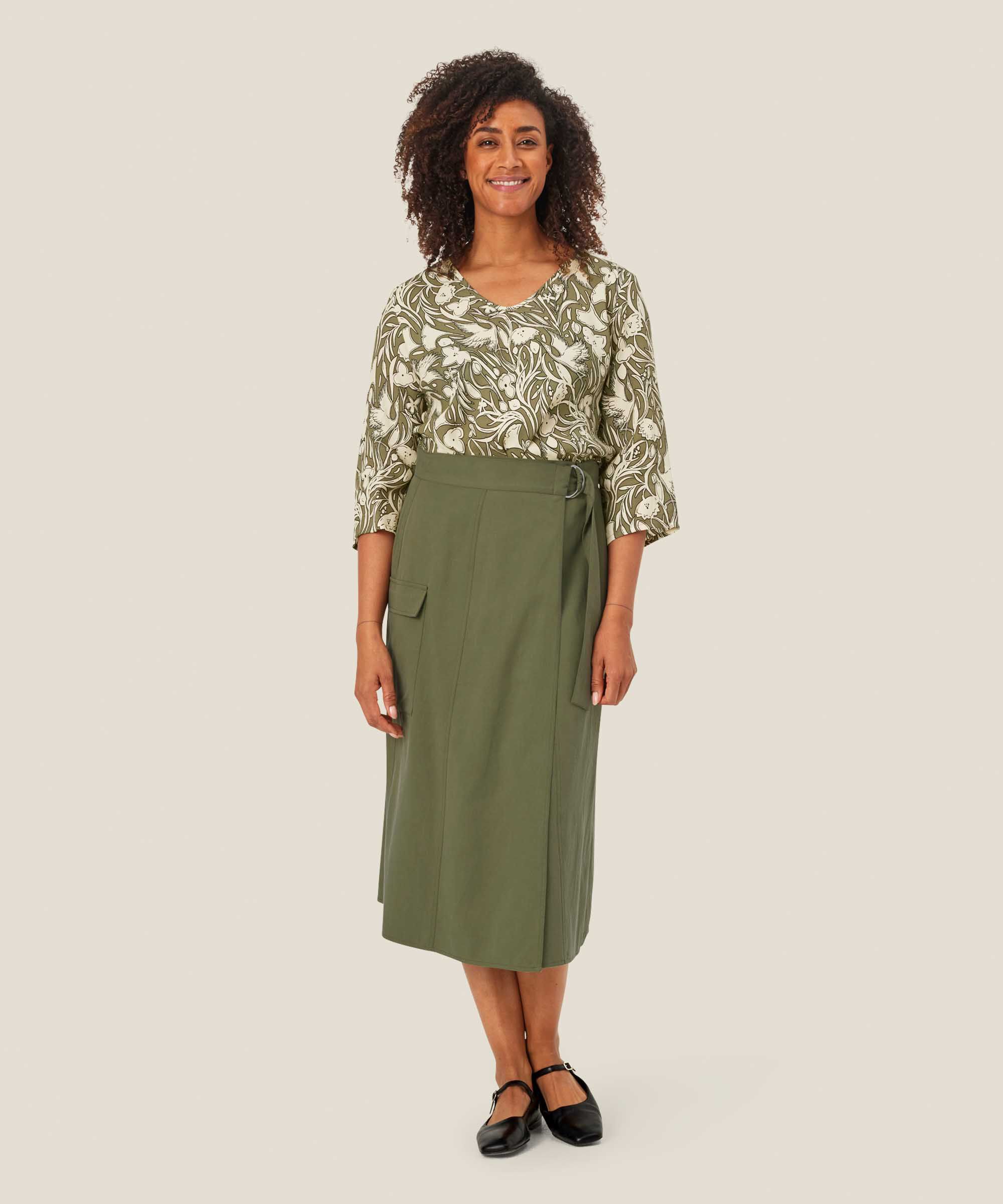 Top En Viscose À Motif À Manches Trois-quarts, D. Lichen Green