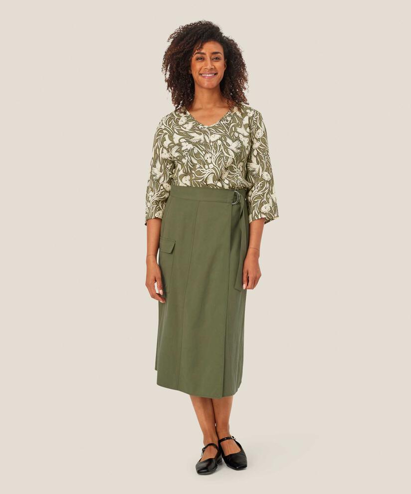 Top En Viscose À Motif À Manches Trois-quarts, D. Lichen Green