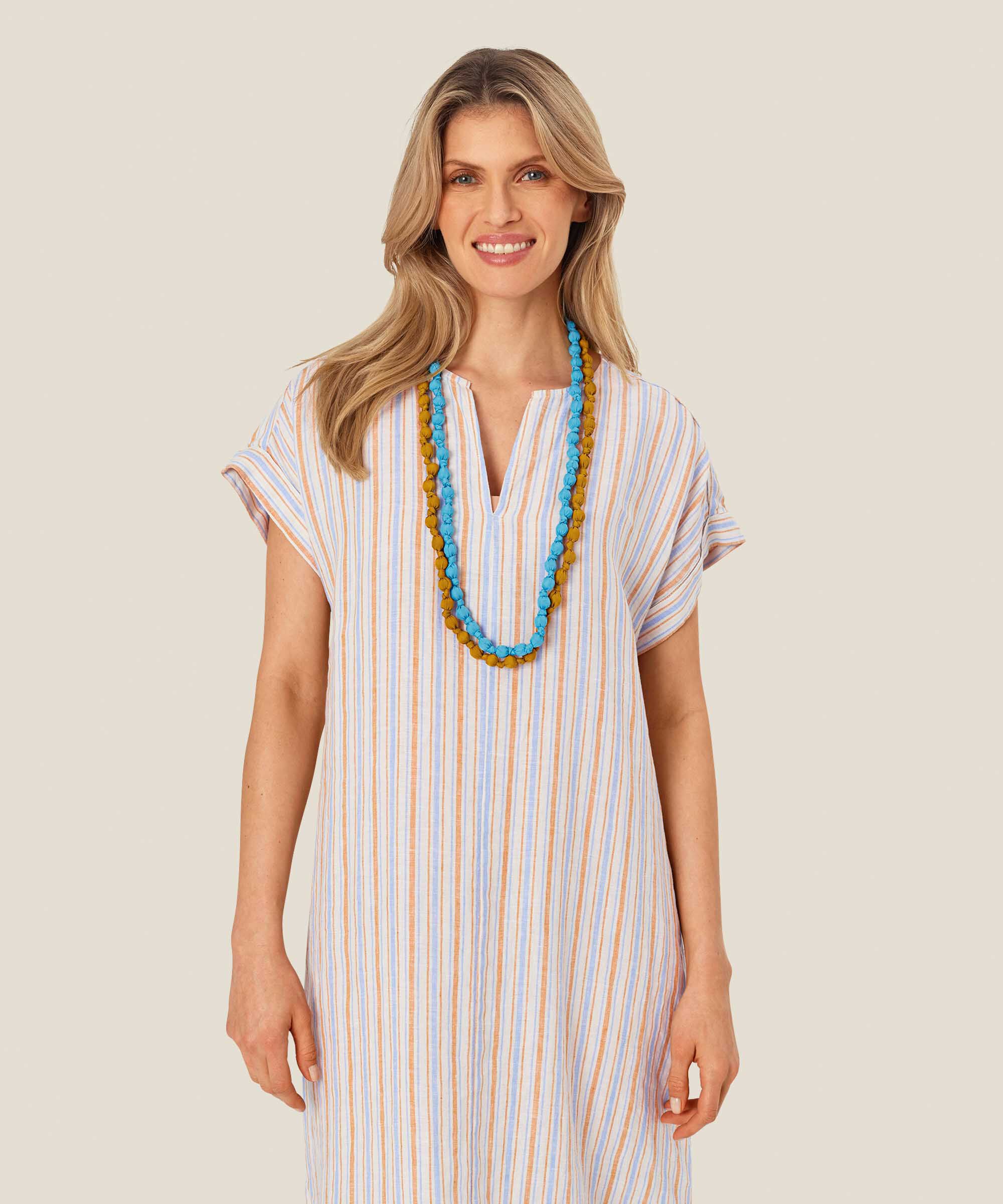 collier avec perles recouvertes de tissu, Aqua