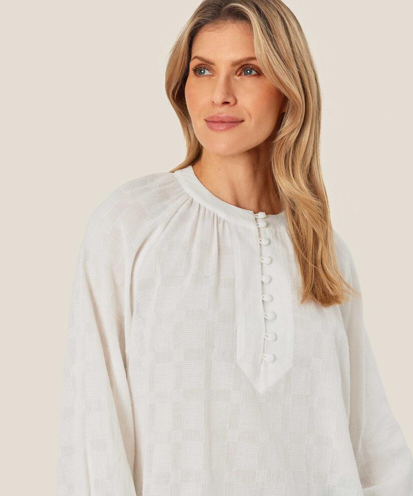 Blouse à carreaux tissés et boutons au col, Jet Stream