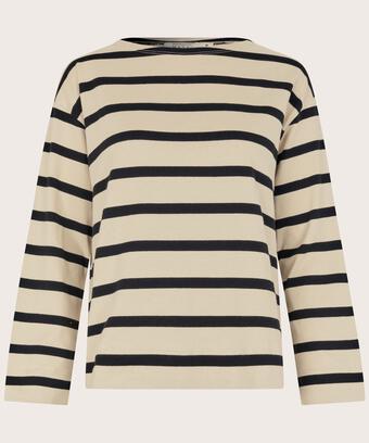 top en jersey rayé à col rond, Black