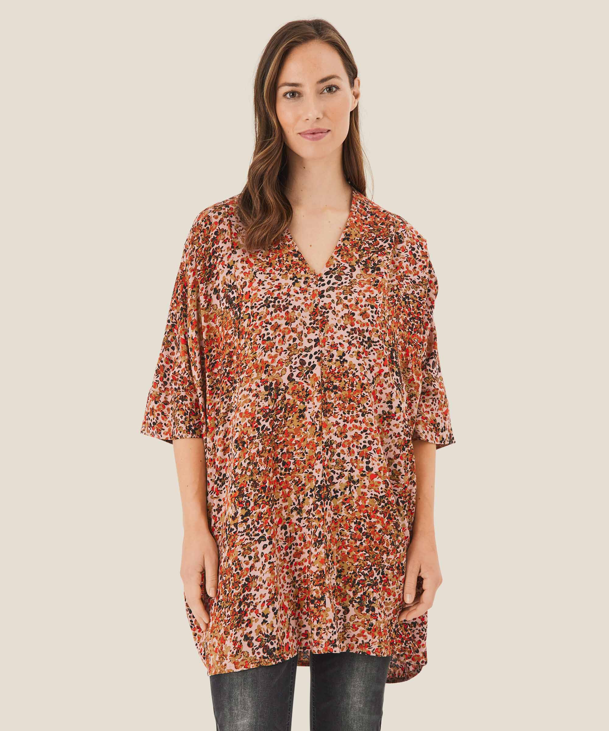 tunique à motif en satin viscose, Misty Rose