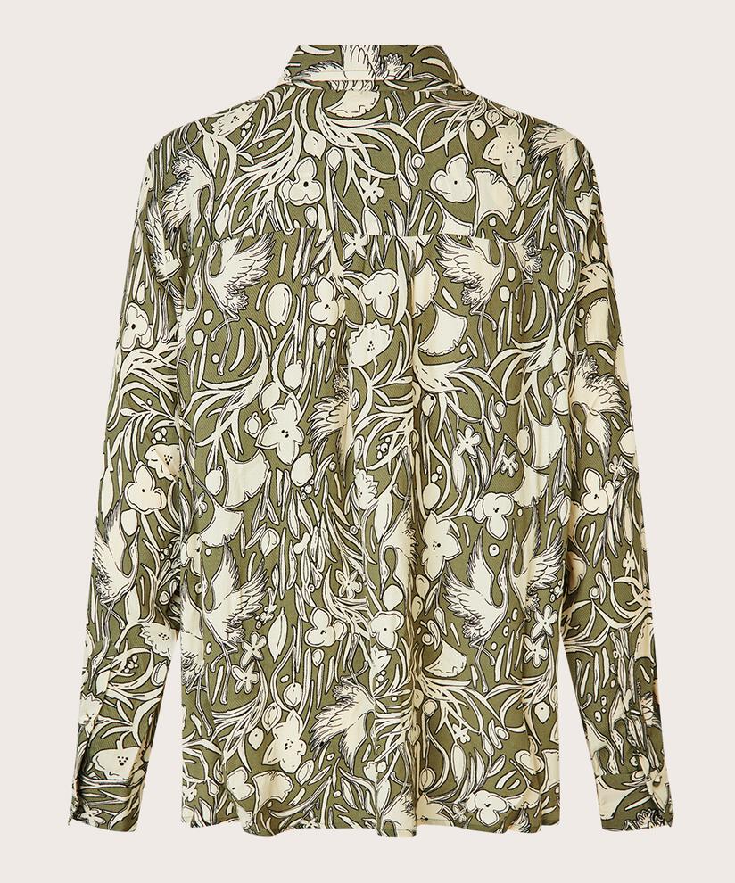 chemise à manches longues en viscose fleurie, D. Lichen Green