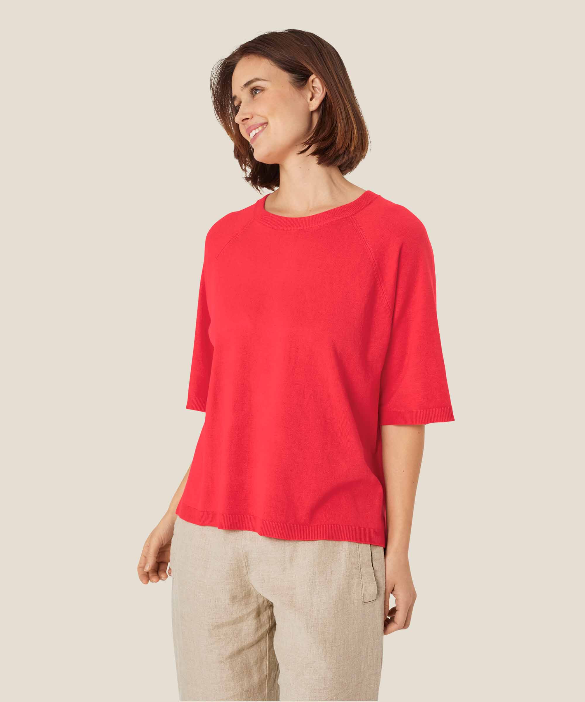 pull en maille à manches courtes et col rond, Hibiscus