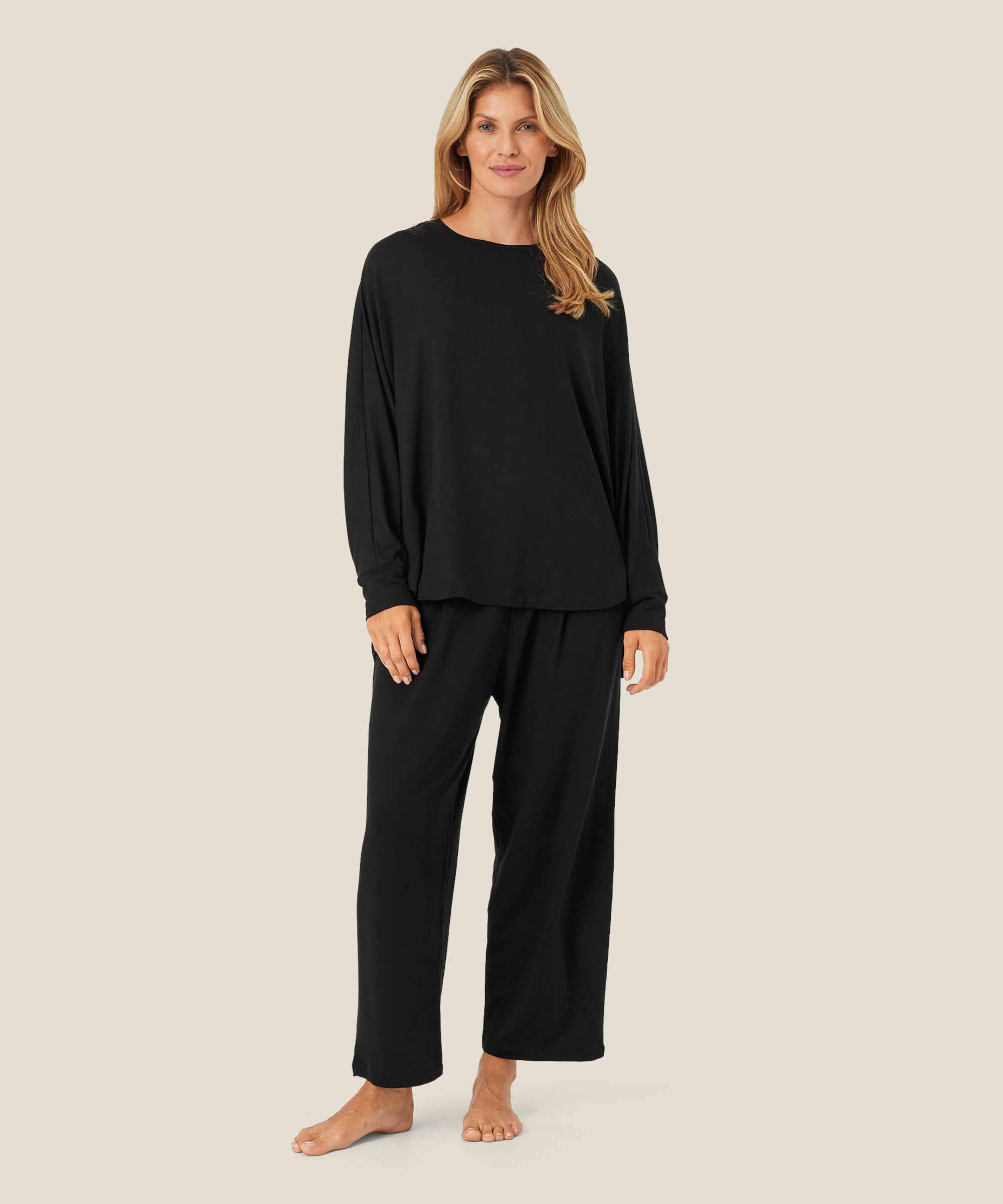 top en jersey doux à manches chauve-souris, Black