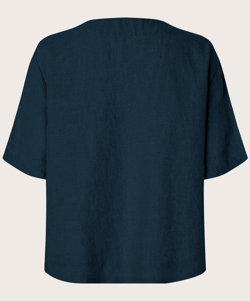 Blouse en lin avec poche avant, Navy