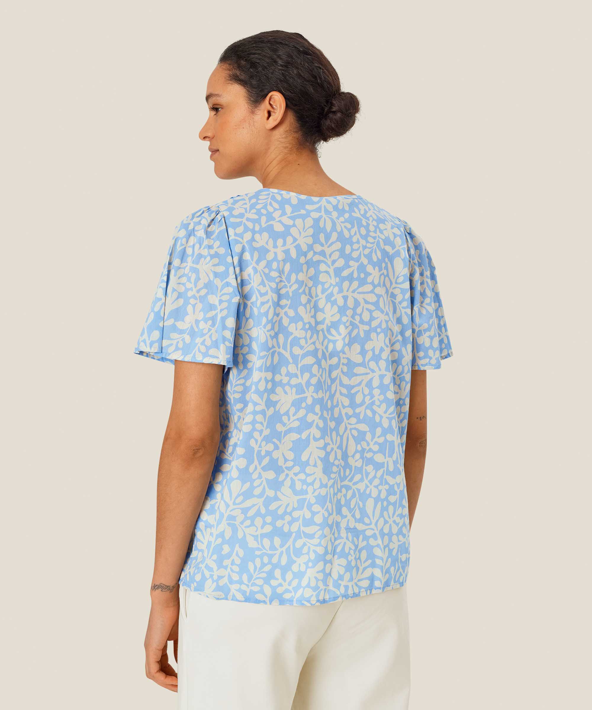 blouse en coton fleuri avec col en V, Della Blue