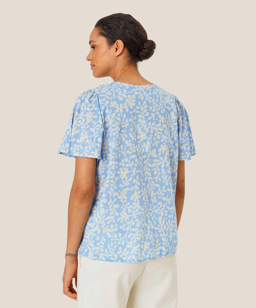 blouse en coton fleuri avec col en V, Della Blue