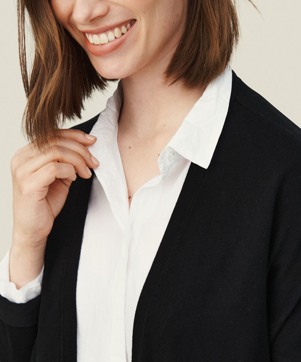 Cardigan En Fine Maille Coupe Droite, Black