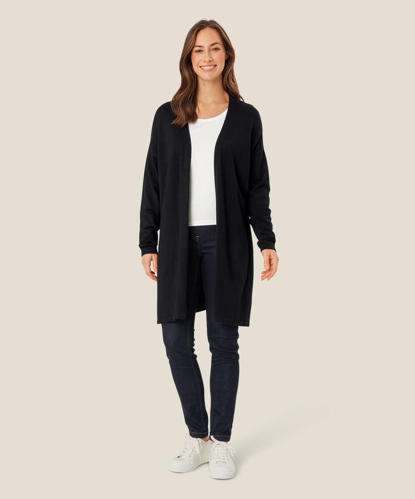 Cardigan En Fine Maille Coupe Droite, Black