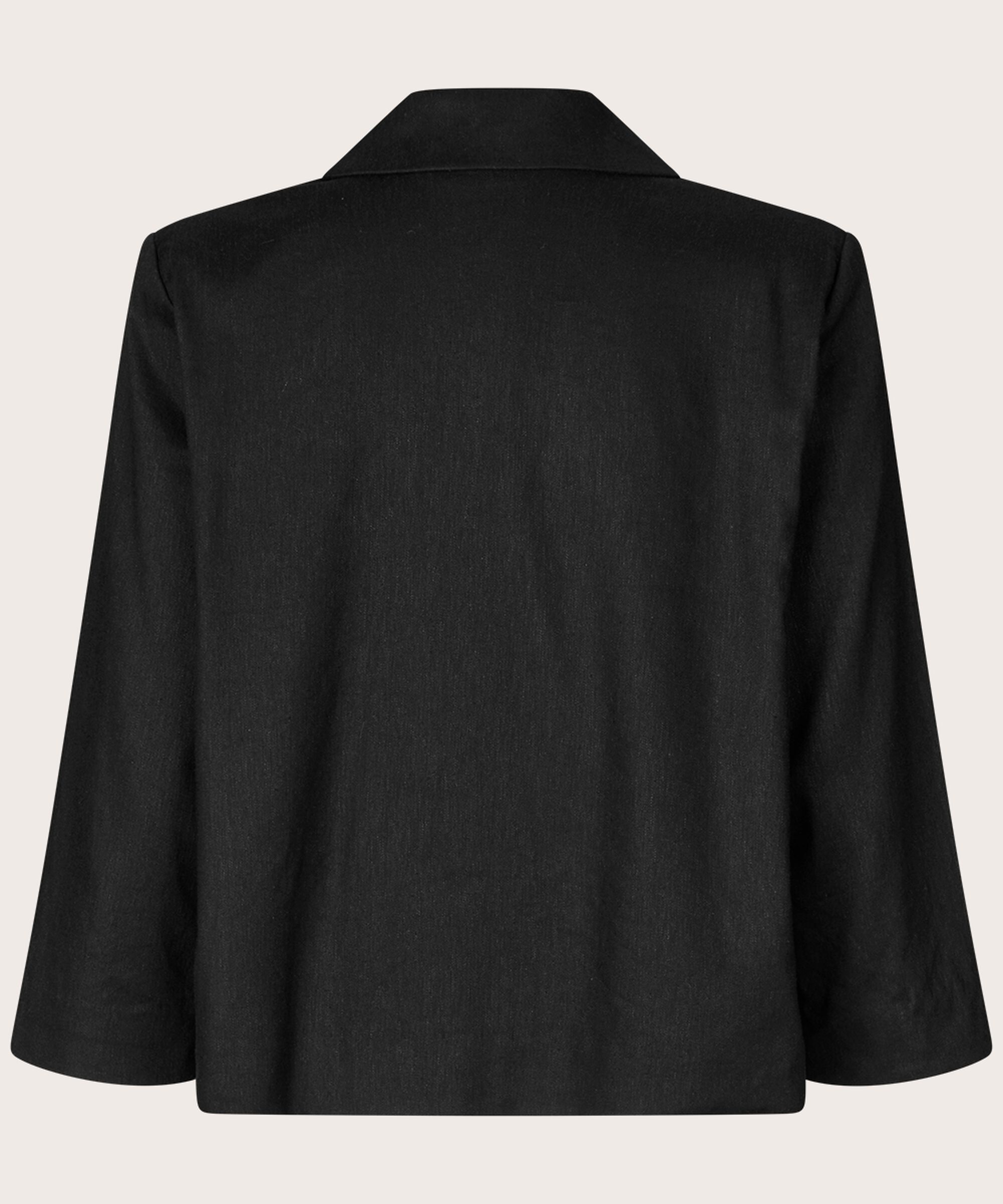 blazer en mélange de lin avec fermeture à un seul bouton, Black