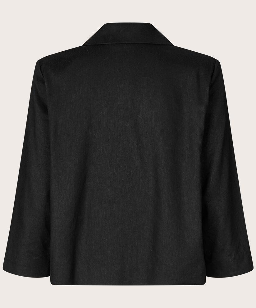 blazer en mélange de lin avec fermeture à un seul bouton, Black