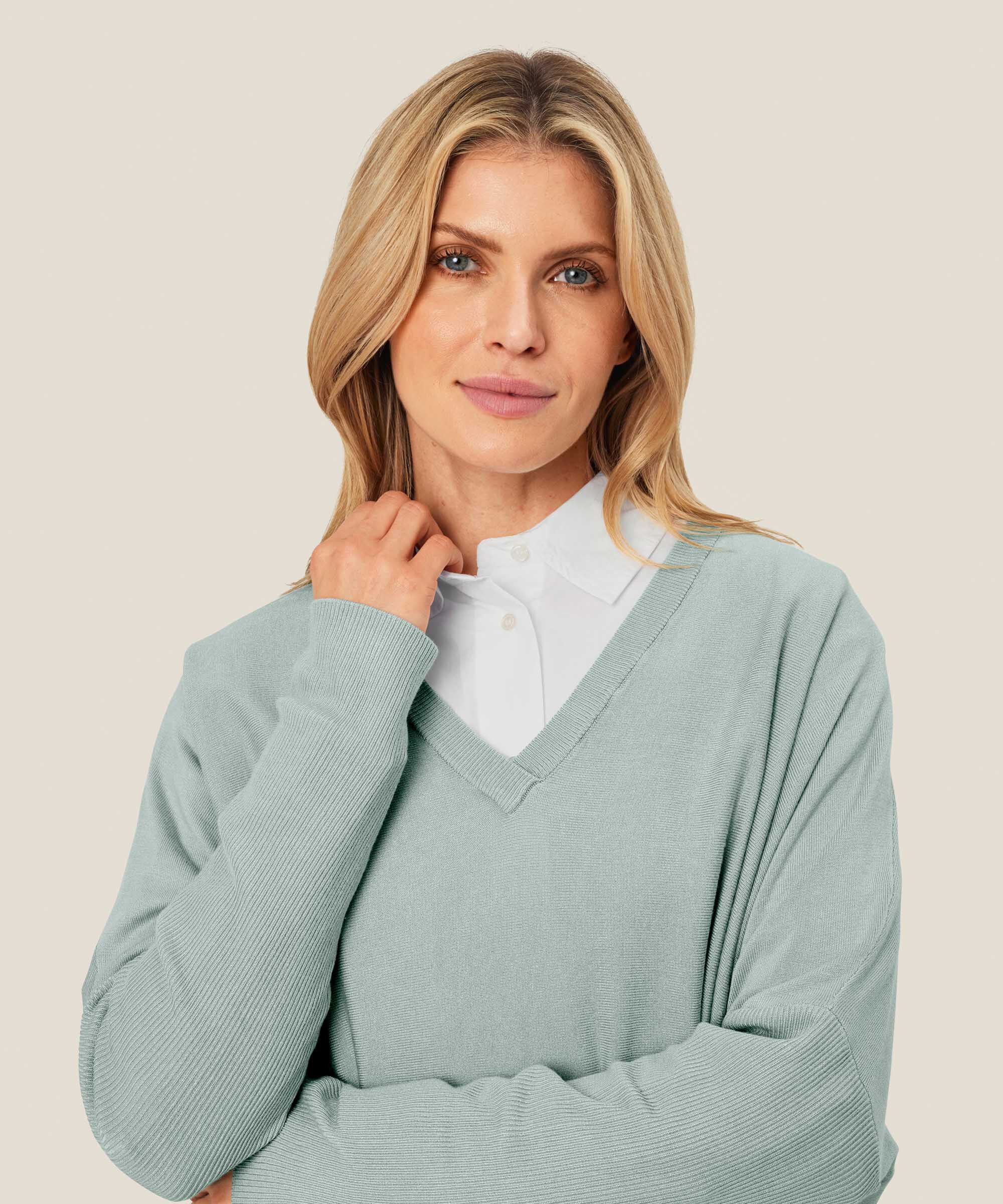 Pull En Maille Avec Col En V Et Manches Étroites, Ether