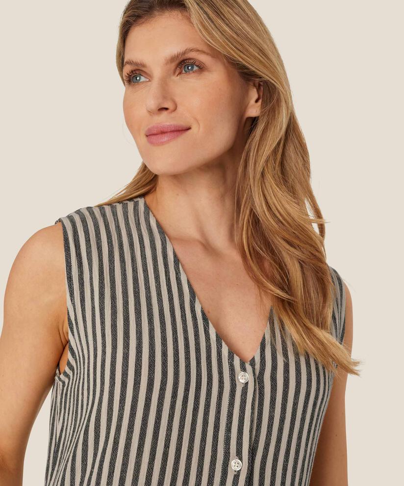 robe rayée en coton mélangé avec boutons sur le devant, Black