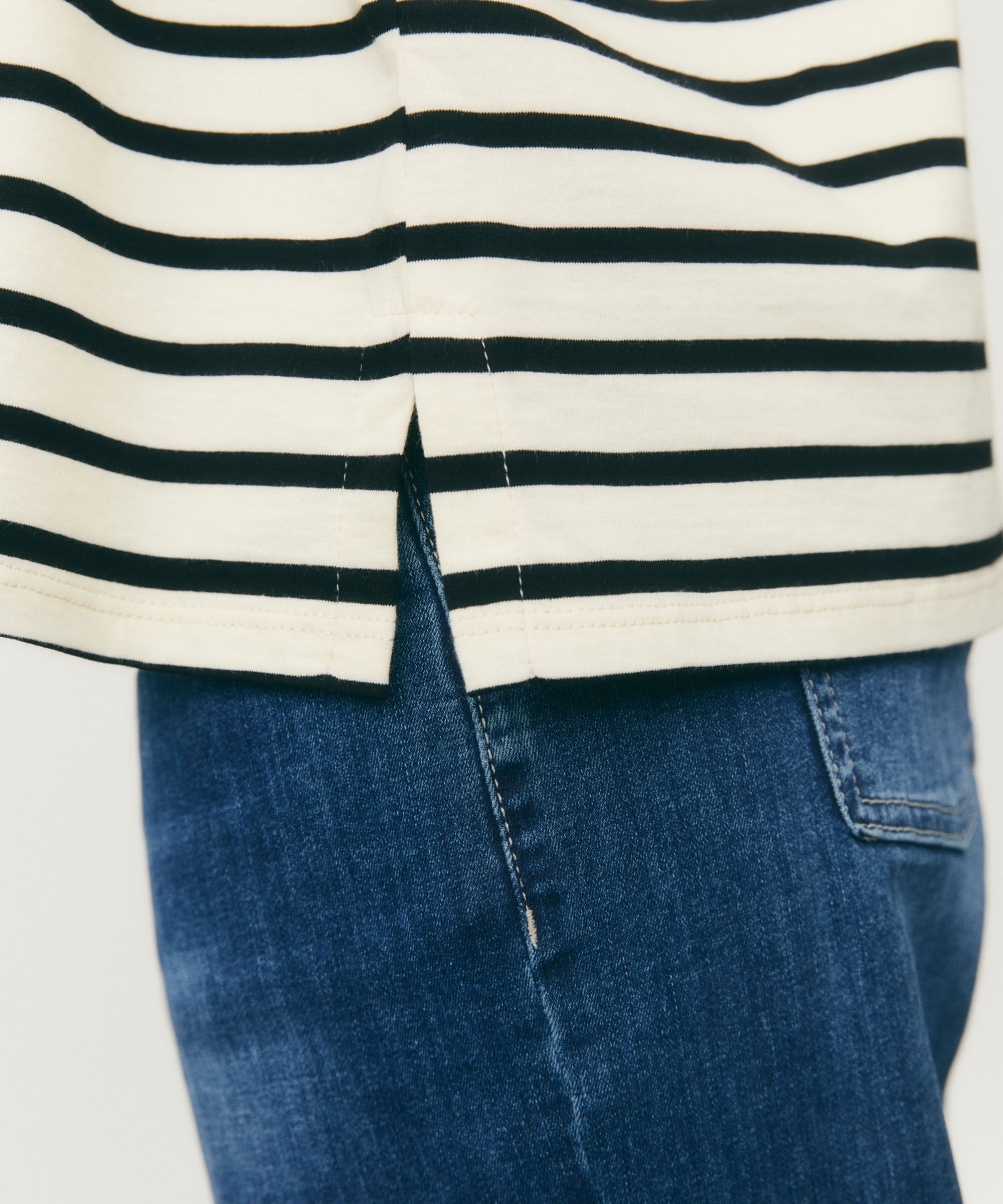 t-shirt rayé à col rond, Black