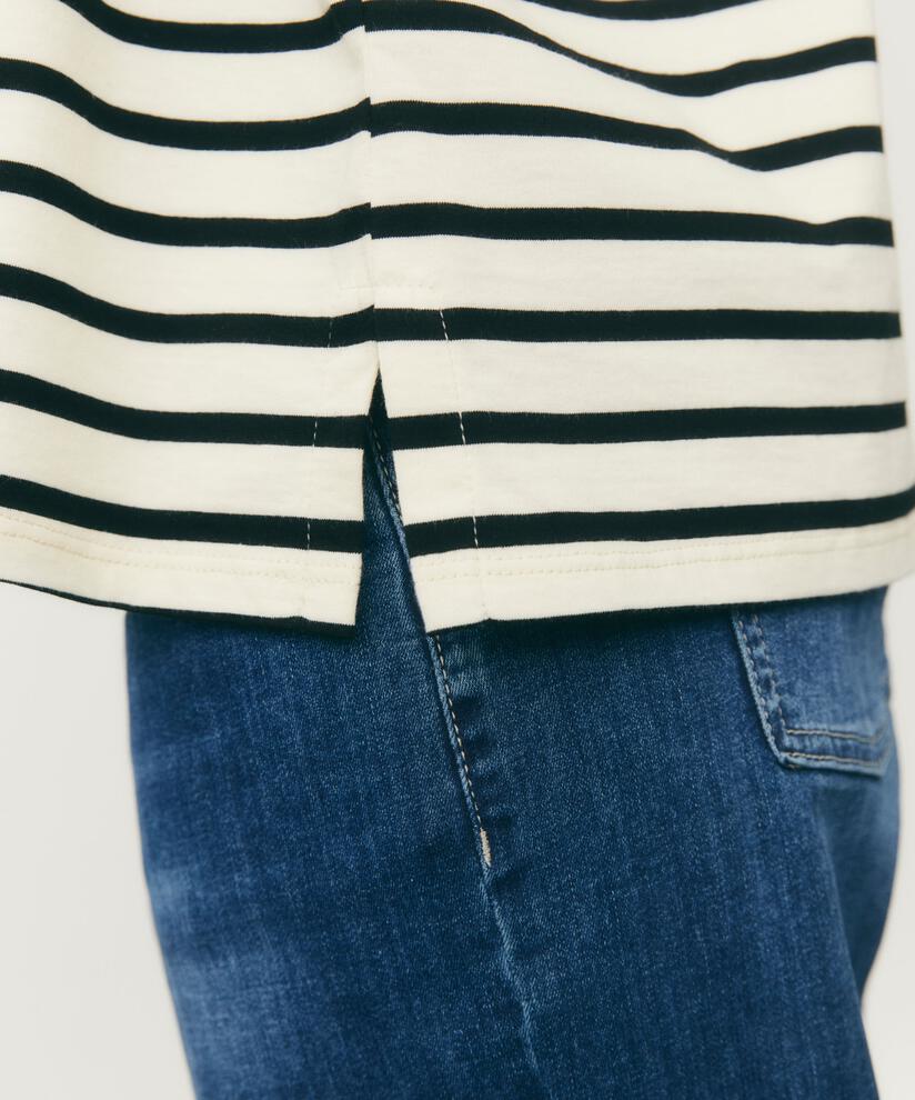 t-shirt rayé à col rond, Black