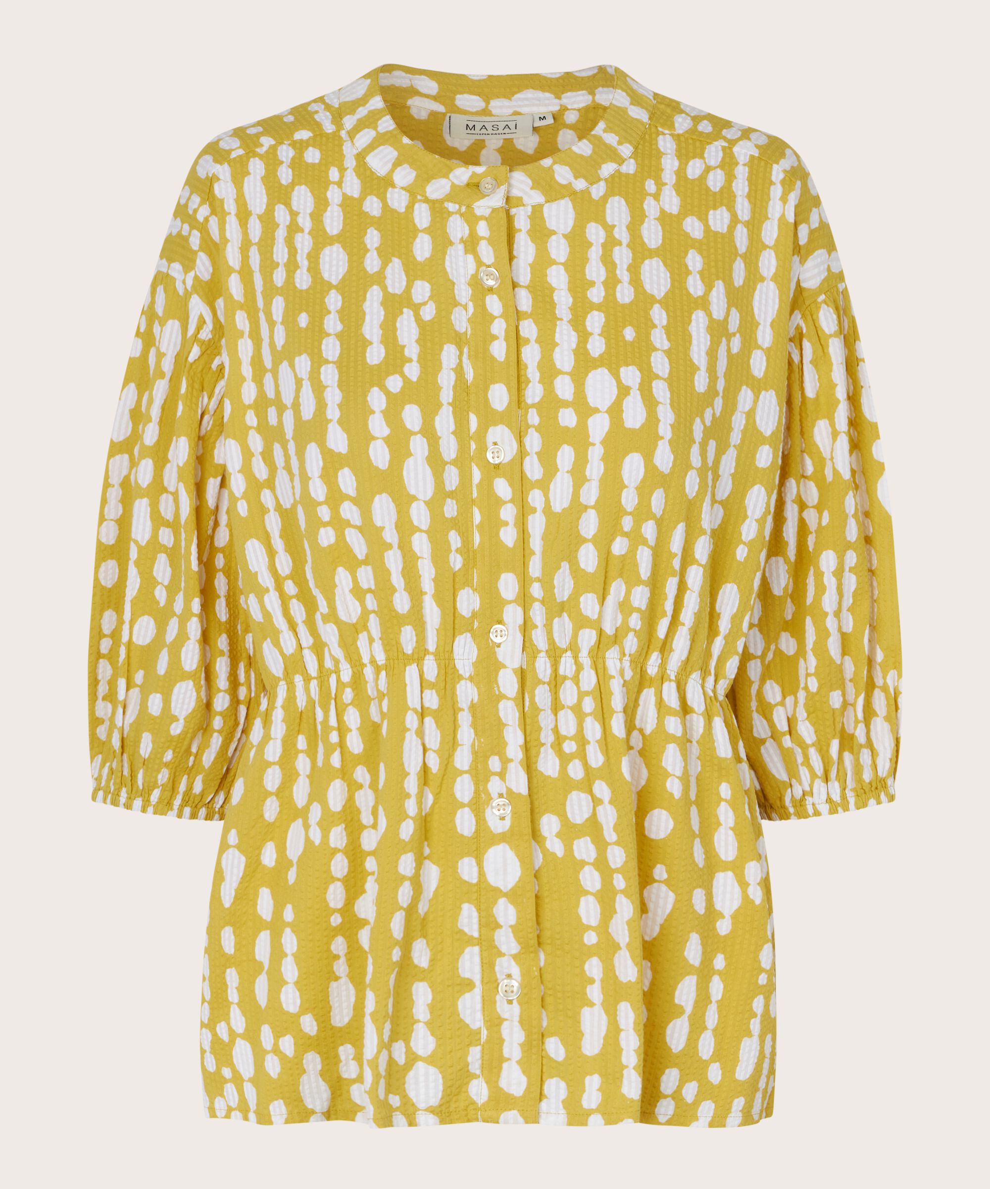 chemise en coton imprimé avec taille élastique, Oil Yellow