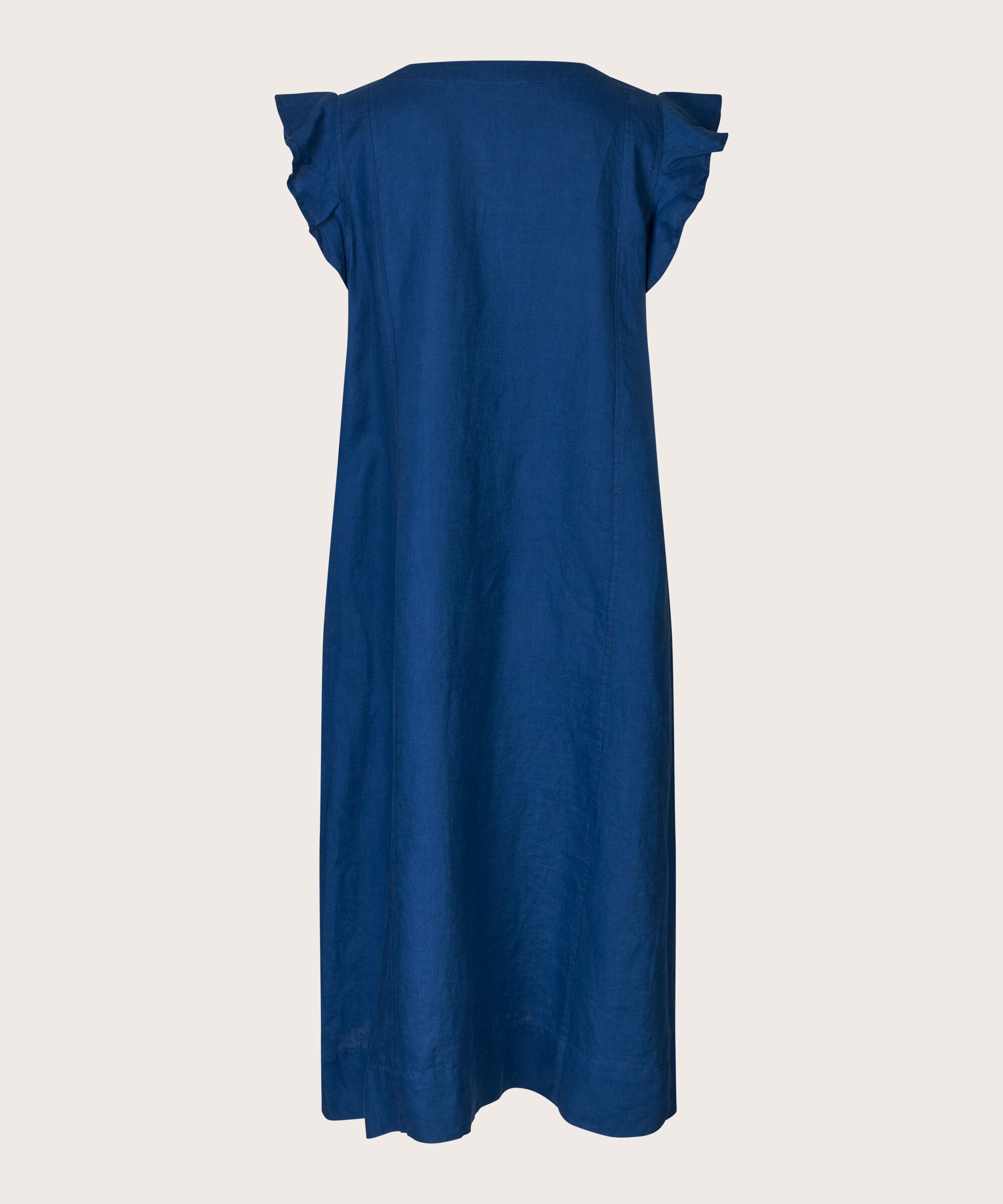 robe en lin avec col en V et volants, Navy Peony