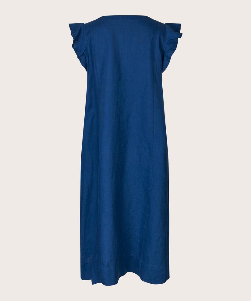 robe en lin avec col en V et volants, Navy Peony