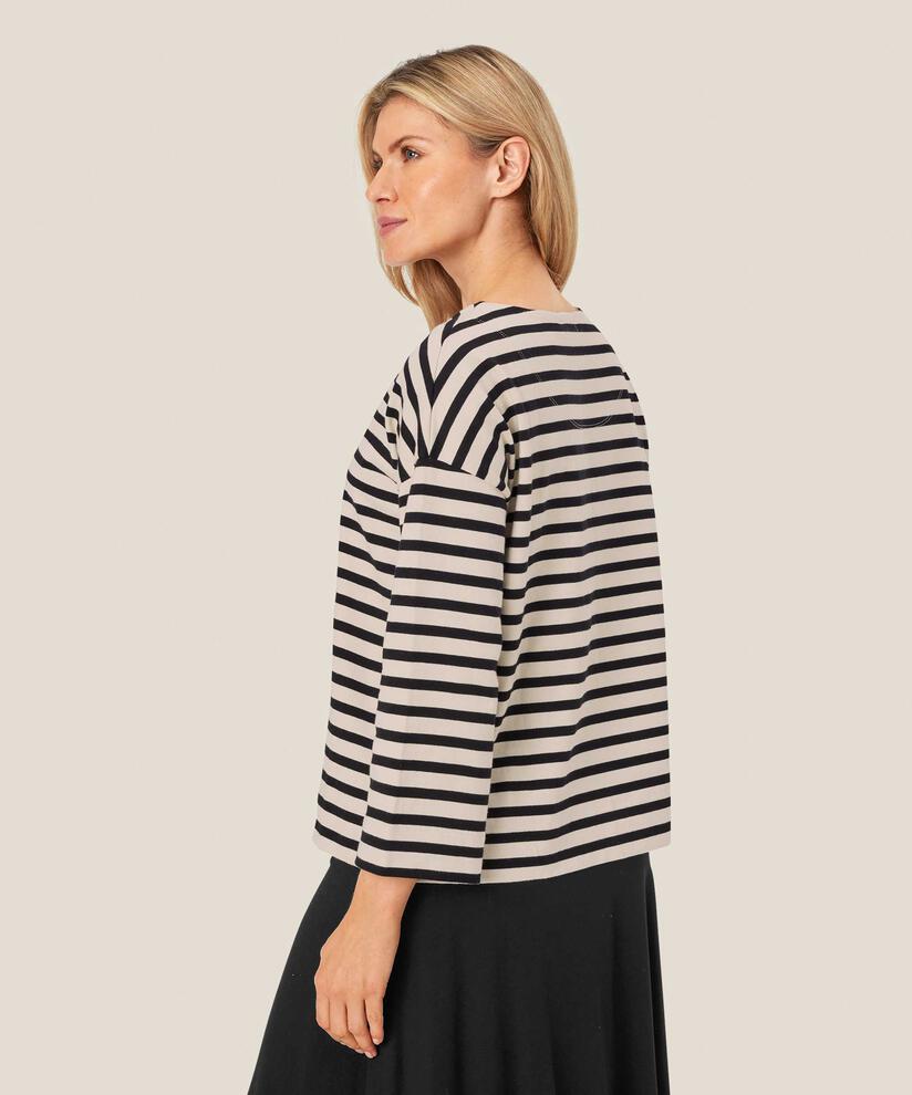 top en jersey rayé à col rond, Black