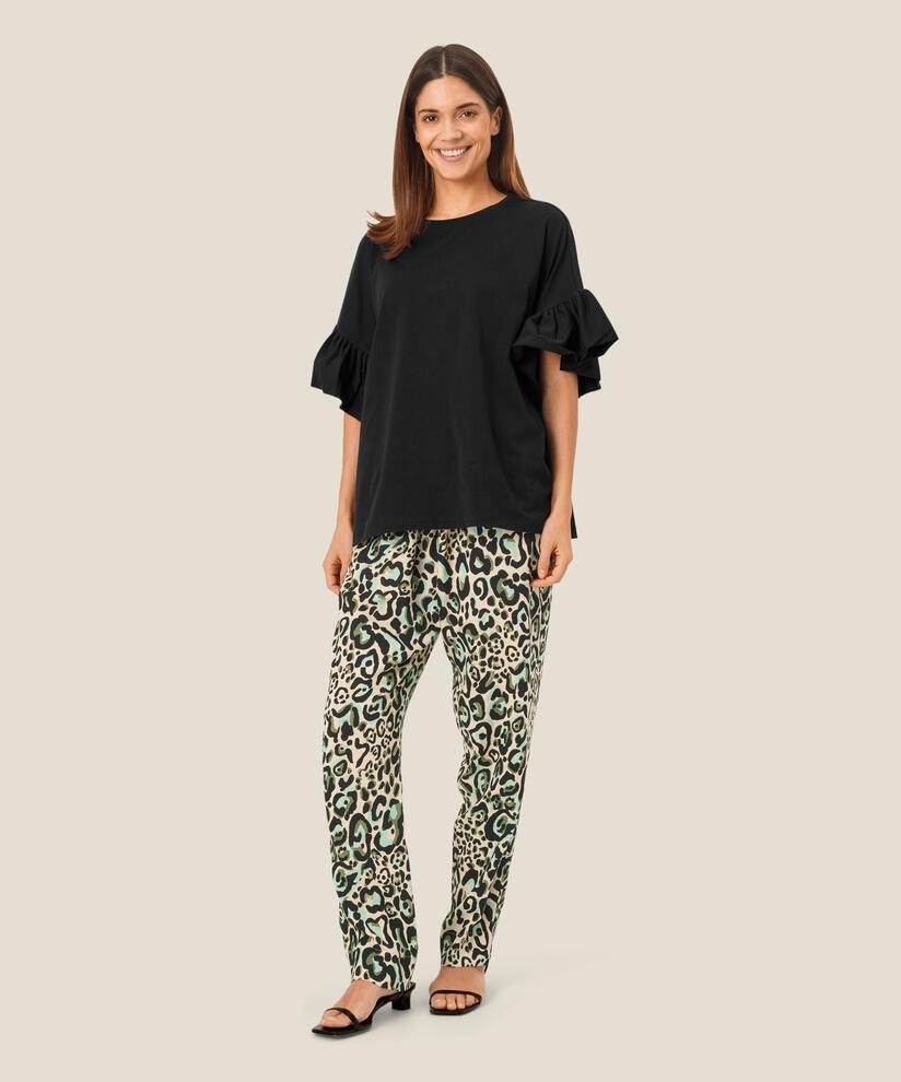 pantalon en viscose imprimé avec taille élastique, D. Lichen Green