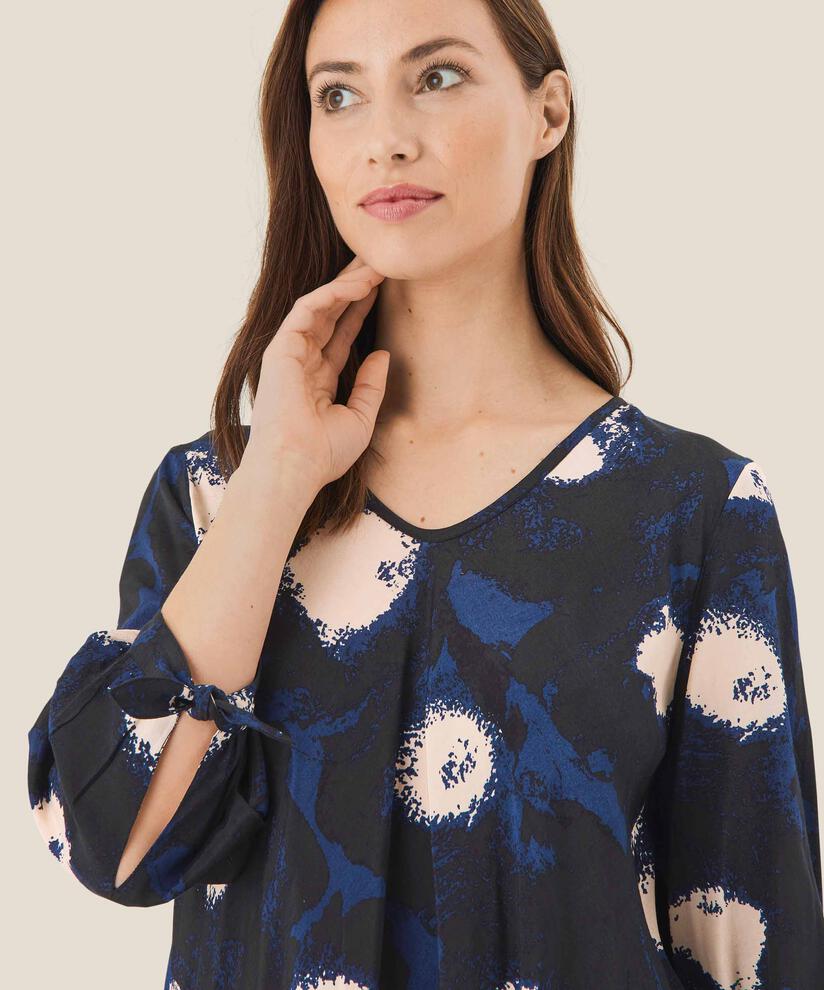 Blouse en viscose avec col en V, Maritime Blue