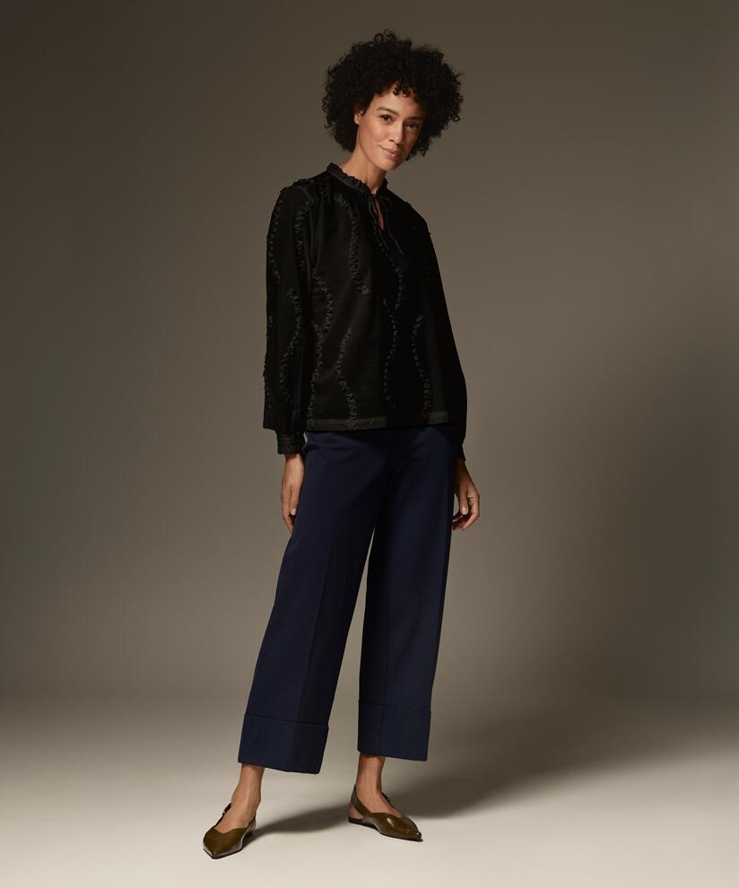 top en coton avec applications et liens, Black