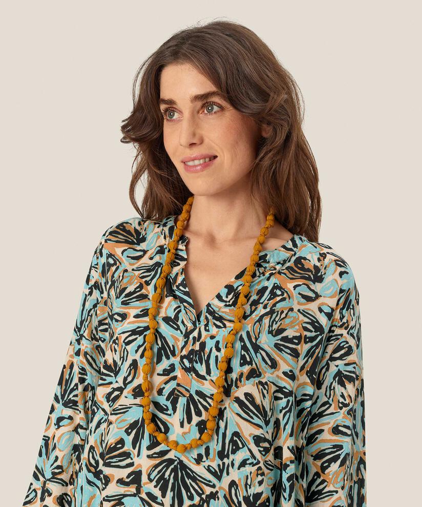 Tunique En Viscose Imprimée À Manches 3/4, Aqua