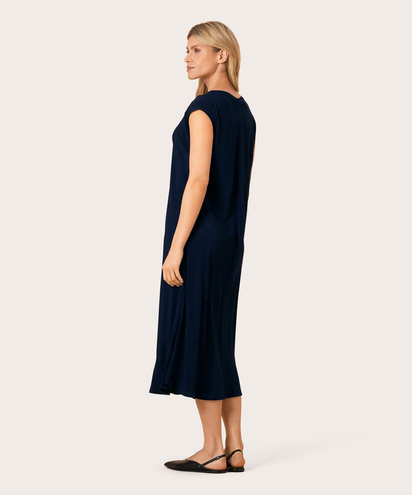 robe en viscose à col rond et manches courtes, Navy