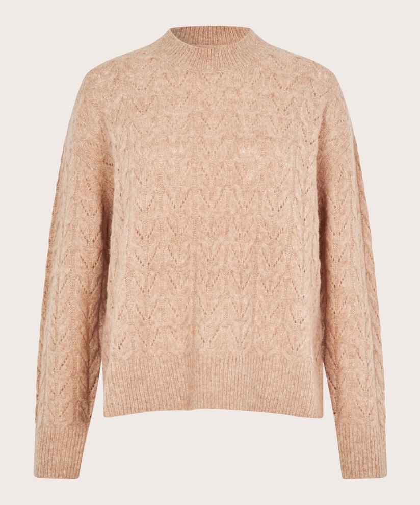 pull tricoté avec motif troué en laine mélangée, L beige mel