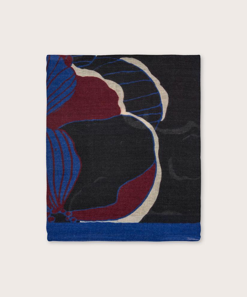 écharpe carrée en laine à imprimé floral, Black