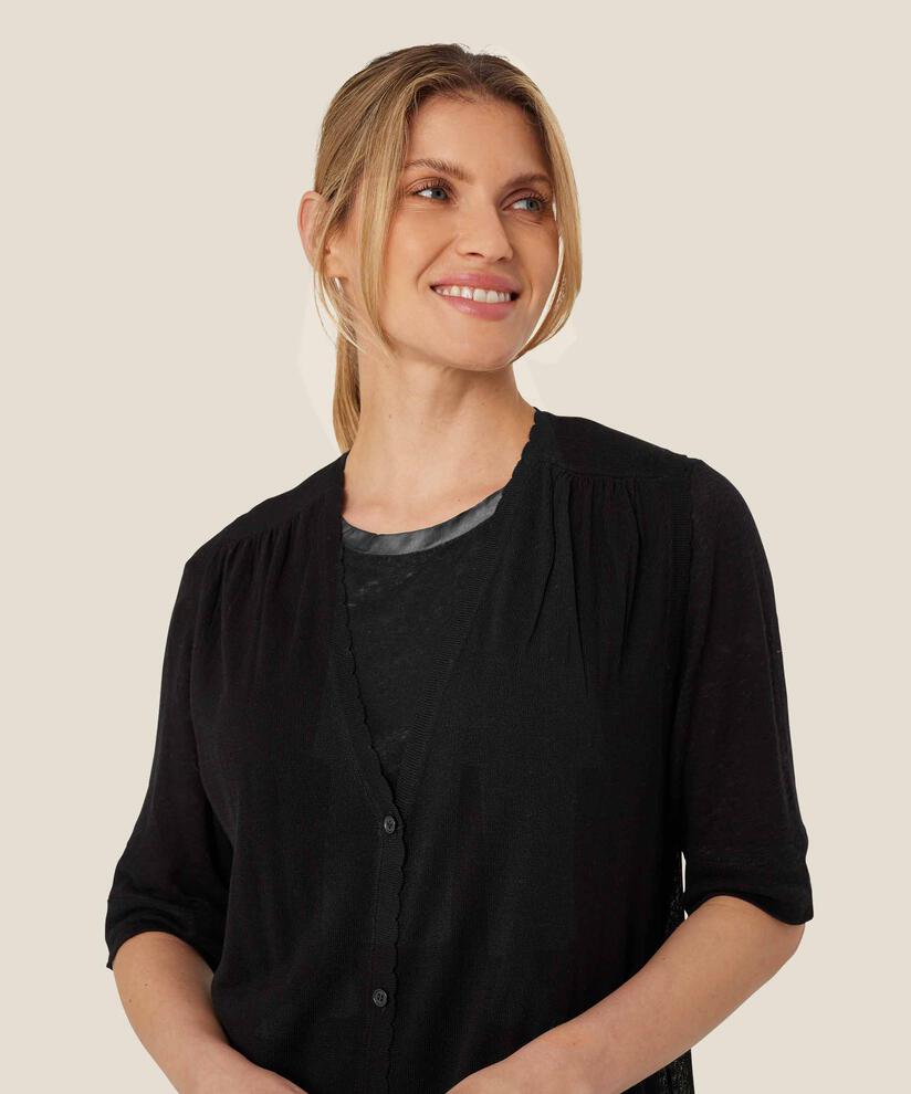 cardigan long tricoté en mélange de lin, Black