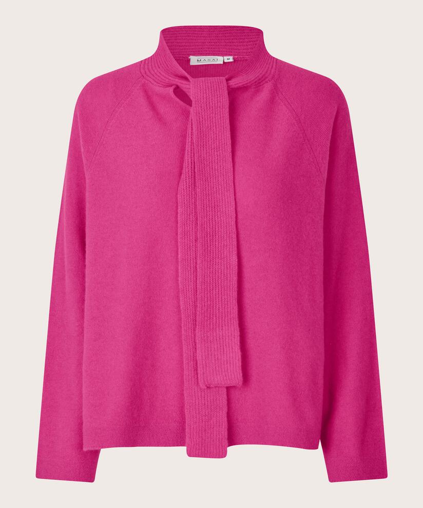 blouse en maille de laine avec liens au cou, Fuchsia Red