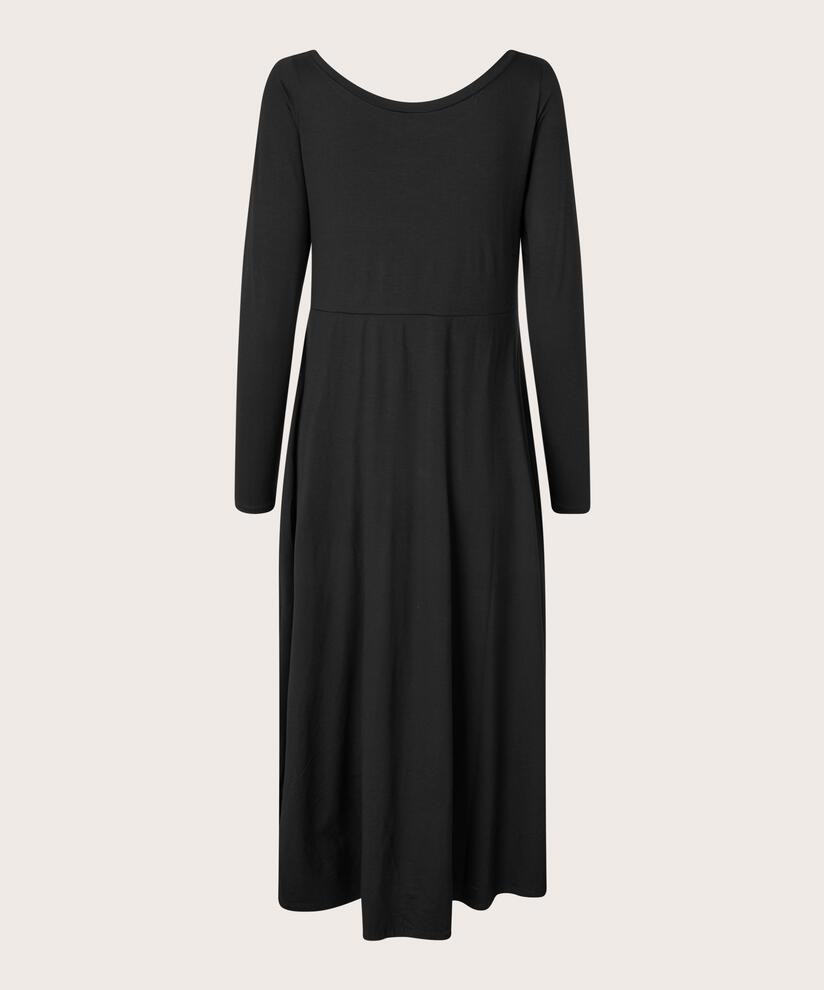 robe en jersey à manches longues et col rond, Black