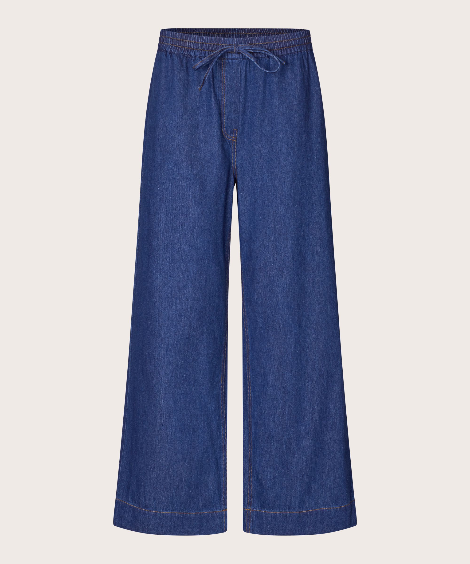pantalon en jean large avec taille élastique, Dark Denim