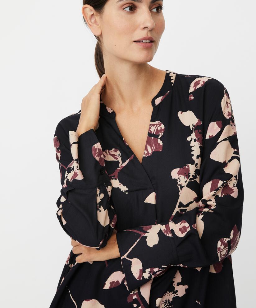 tunique en viscose à motifs avec col en V, Tawny Port