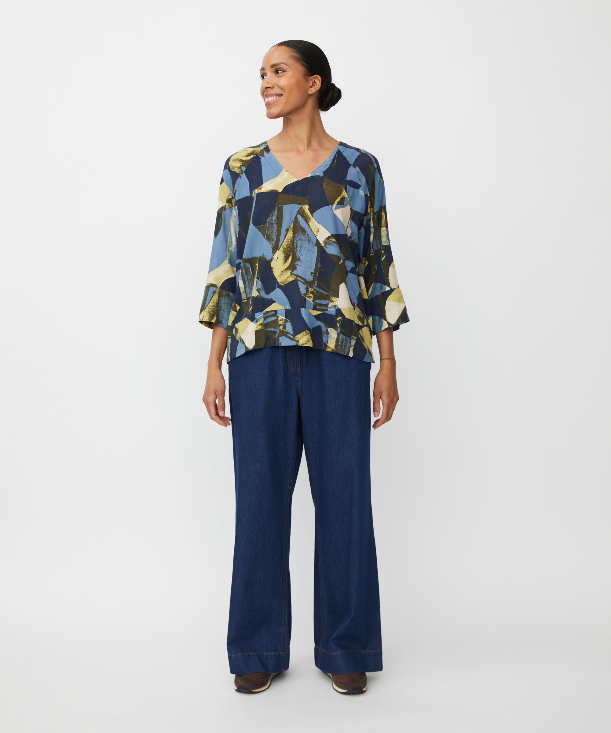 Blouse En Viscose À Col V, Proven Blue