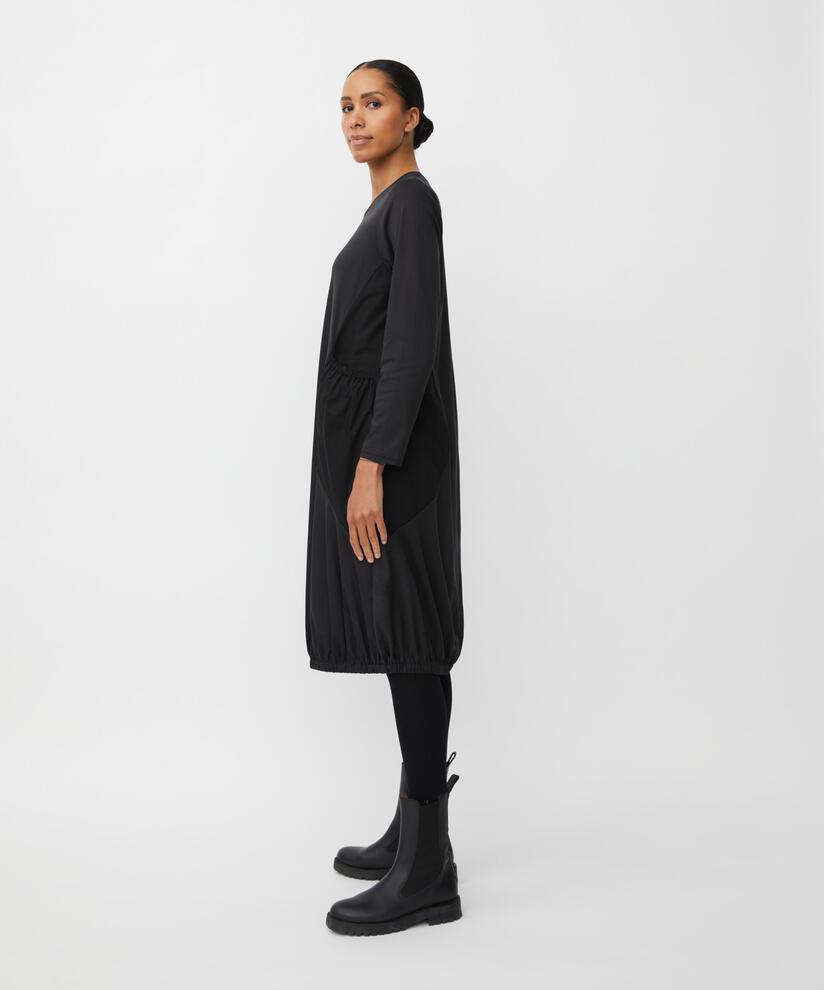 robe à manches longues en jersey et popeline de coton, Black